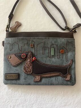 Chala Brown Dachshund Crossbody Bag for Dogs Theme - Brown/Bluish Gray